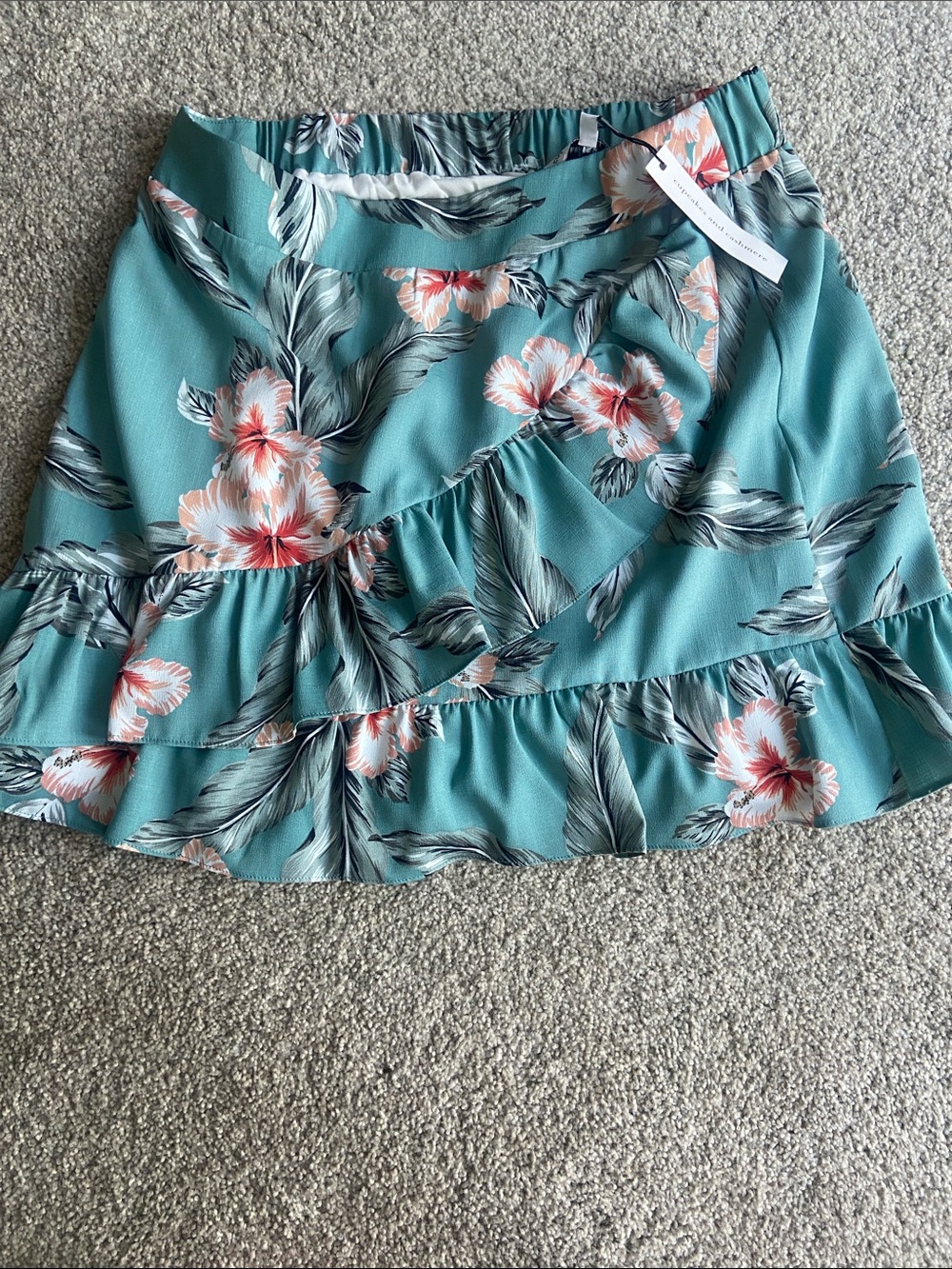 Floral Ruffle Mini Skirt - Teal Floral